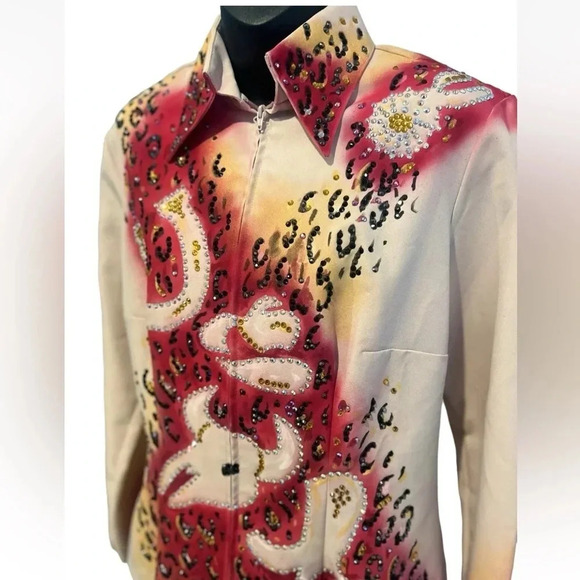 HOBBY HORSE SHOW SHIRT JACKET SHOWMANSHIP‎ UNIQUE WESTERN CRYSTALS - Picture 5 of 12